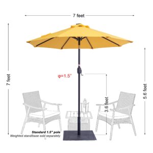 Sundale Outdoor 7 ft Solar Powered 24 LED Lighted Patio Umbrella Table Market Umbrella with Crank & Push Button Tilt for Garden, Deck, Backyard, Pool, 8 Steel Ribs, Polyester Canopy (Yellow)