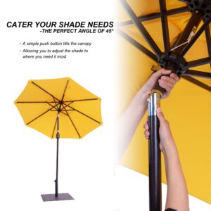 Sundale Outdoor 7 ft Solar Powered 24 LED Lighted Patio Umbrella Table Market Umbrella with Crank & Push Button Tilt for Garden, Deck, Backyard, Pool, 8 Steel Ribs, Polyester Canopy (Yellow)