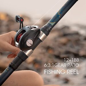 Lixada Fishing Reels Baitcasting Compact Baitcaster Fishing Reel Super Smooth with 27.6LB Carbon Fiber Drag 12+1Ball Bearings 6.3:1 Gear Ratio High Speed Reel for Fishing Saltwater Freshwater