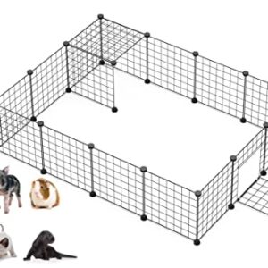 LANGXUN DIY Small Animal, Pet Playpen, Rabbit , Guinea Pig Cages, Puppy, Kitten Playpen | Indoor & Outdoor Portable Metal Wire Yard Fence (16pcs Metal Panels)