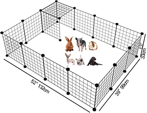 LANGXUN DIY Small Animal, Pet Playpen, Rabbit , Guinea Pig Cages, Puppy, Kitten Playpen | Indoor & Outdoor Portable Metal Wire Yard Fence (16pcs Metal Panels)