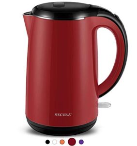 secura swk-1701db the original stainless steel double wall electric water kettle 1.8 quart, red