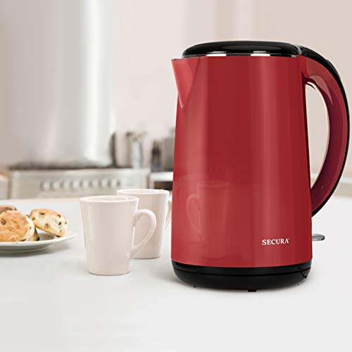 Secura SWK-1701DB The Original Stainless Steel Double Wall Electric Water Kettle 1.8 Quart, Red