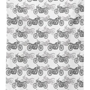 Ambesonne Motorcycle Tablecloth, Realistic Grayscale Illustration of Classic Motorcycles with Many Details, Dining Room Kitchen Rectangular Table Cover, 60" X 84", Black White