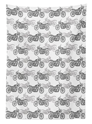 Ambesonne Motorcycle Tablecloth, Realistic Grayscale Illustration of Classic Motorcycles with Many Details, Dining Room Kitchen Rectangular Table Cover, 60" X 84", Black White