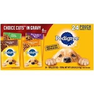 pedigree choice cuts in gravy adult soft wet dog food 24-count variety pack, 3.5 oz pouches