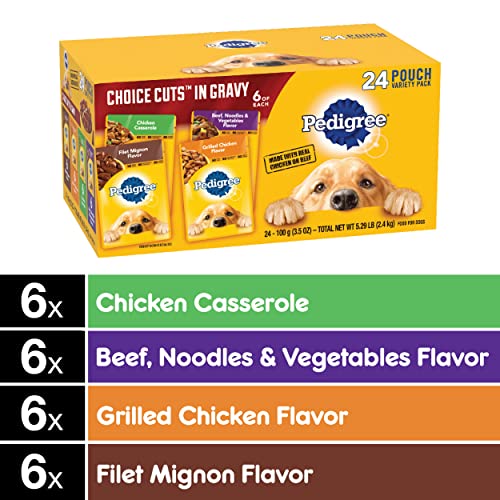 PEDIGREE CHOICE CUTS IN GRAVY Adult Soft Wet Dog Food 24-Count Variety Pack, 3.5 oz Pouches