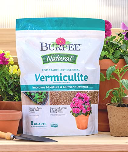 Burpee Organic Horticultural Add to Potting Soil | Ideal for Seed Starting, Water Retention and Plant Propagation | 100% Natural | 8 Quart, 1-Pack, Vermiculite (8qt)