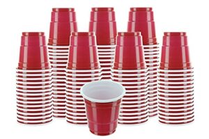 party bargains 2oz plastic shot glasses - (120 pack) mini red disposable plastic shot cups, jello shots, perfect size for serving condiments, snacks, samples and tastings