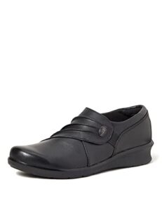 clarks women's hope roxanne loafer, black leather, 9.5 w us