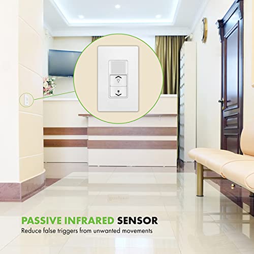 TOPGREENER Occupancy Vacancy PIR Motion Sensor with 0-10V Dimmer Light Switch, 800W Electronic Ballast or LED Driver, Single Pole Low-Voltage Dimmer, TDODS5-010, White