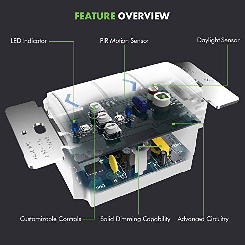 TOPGREENER Occupancy Vacancy PIR Motion Sensor with 0-10V Dimmer Light Switch, 800W Electronic Ballast or LED Driver, Single Pole Low-Voltage Dimmer, TDODS5-010, White