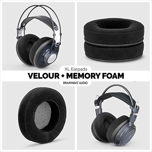 BRAINWAVZ XL Large Velour Replacement Memory Foam Earpads - Suitable For Many Other Large Over The Ear Headphones - Sennheiser, AKG, HifiMan, ATH, Philips, Fostex, Sony