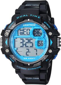 armitron sport men's 40/8309blu blue accented digital chronograph black resin strap watch