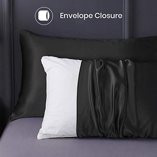 LILYSILK 2pc Silk Pillowcase Set Standard Luxury Both Sides Real 19 Momme Mulberry Charmeuse Black Standard