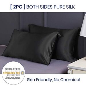 LILYSILK 2pc Silk Pillowcase Set Standard Luxury Both Sides Real 19 Momme Mulberry Charmeuse Black Standard
