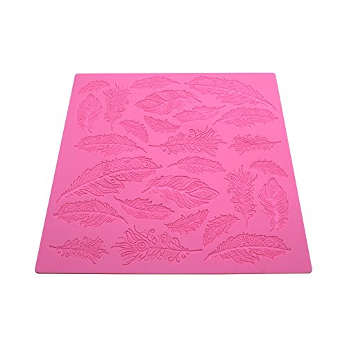 AK ART KITCHENWARE Feather Silicone Cake Lace Mat for Decorating Cake Molds Cupcake Decorations Cookie Tools Pink BLM-28