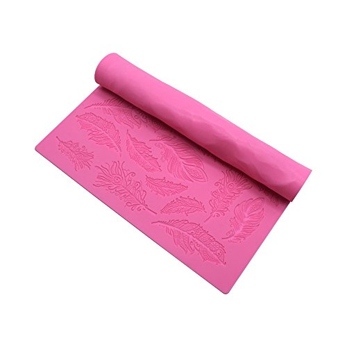 AK ART KITCHENWARE Feather Silicone Cake Lace Mat for Decorating Cake Molds Cupcake Decorations Cookie Tools Pink BLM-28