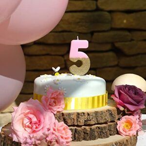 Talking Tables Pink Number 5 Candle with Gold Glitter Premium Quality Cake Topper Decoration For Kids, Adults, 50th Birthday Party, Anniversary, Milestone Age, Height 8cm, 3"