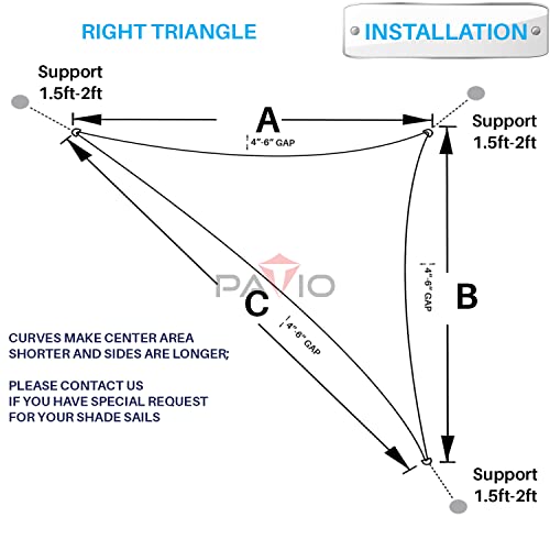 Patio Paradise Sun Shade Sail 7' x 7' x 9.9' Right Triangle Canopy Waterproof 260GSM UV Block Durable Awning Canopy Outdoor Garden Backyard Light Gray Customized