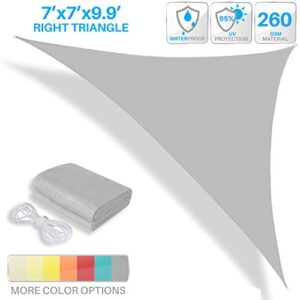 Patio Paradise Sun Shade Sail 7' x 7' x 9.9' Right Triangle Canopy Waterproof 260GSM UV Block Durable Awning Canopy Outdoor Garden Backyard Light Gray Customized