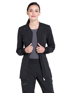 cherokee zip front womens scrub jacket 4-way stretch with lightweight, superior performance and comfort, infinity ck370a, s, black