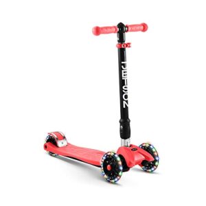 jetson 3-wheel scooters - twin kick scooter (red) - collapsible portable kids three wheel push scooter - lightweight folding design with high visibility rgb light up led wheels
