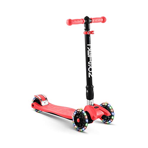 Jetson 3-Wheel Scooters - Twin Kick Scooter (Red) - Collapsible Portable Kids Three Wheel Push Scooter - Lightweight Folding Design with High Visibility RGB Light Up LED Wheels