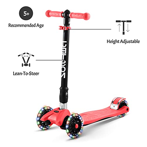 Jetson 3-Wheel Scooters - Twin Kick Scooter (Red) - Collapsible Portable Kids Three Wheel Push Scooter - Lightweight Folding Design with High Visibility RGB Light Up LED Wheels