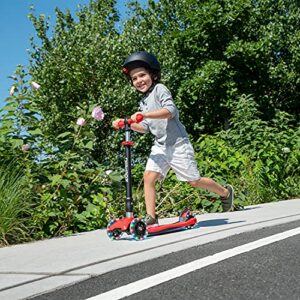 Jetson 3-Wheel Scooters - Twin Kick Scooter (Red) - Collapsible Portable Kids Three Wheel Push Scooter - Lightweight Folding Design with High Visibility RGB Light Up LED Wheels