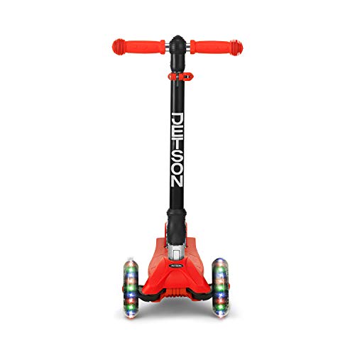 Jetson 3-Wheel Scooters - Twin Kick Scooter (Red) - Collapsible Portable Kids Three Wheel Push Scooter - Lightweight Folding Design with High Visibility RGB Light Up LED Wheels