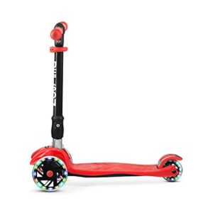 Jetson 3-Wheel Scooters - Twin Kick Scooter (Red) - Collapsible Portable Kids Three Wheel Push Scooter - Lightweight Folding Design with High Visibility RGB Light Up LED Wheels