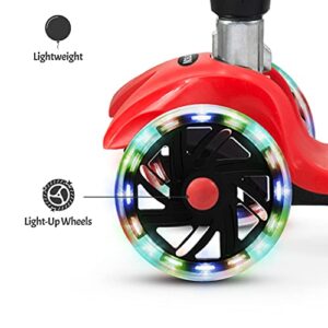 Jetson 3-Wheel Scooters - Twin Kick Scooter (Red) - Collapsible Portable Kids Three Wheel Push Scooter - Lightweight Folding Design with High Visibility RGB Light Up LED Wheels