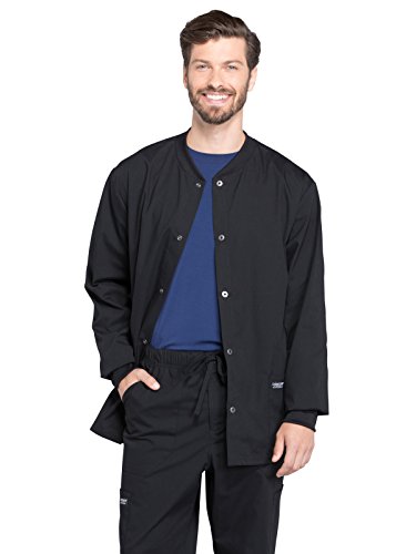 Cherokee Men's Snap Front Jacket with Long Sleeve Rib-Knit Collar and Cuffs WW360, L, Black