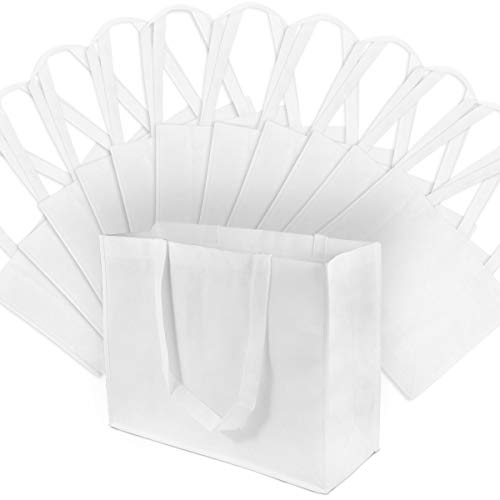 Wedding Gift Bags - 12 Pack Reusable Shopping Bags with Handles, Large White Fabric Cloth Bags for Shopping, Gifts, Groceries, Merchandise, Events, Parties, Take-Out, Retail Stores, Bulk - 16x6x12