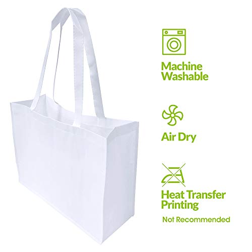 Wedding Gift Bags - 12 Pack Reusable Shopping Bags with Handles, Large White Fabric Cloth Bags for Shopping, Gifts, Groceries, Merchandise, Events, Parties, Take-Out, Retail Stores, Bulk - 16x6x12