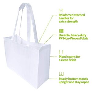 Wedding Gift Bags - 12 Pack Reusable Shopping Bags with Handles, Large White Fabric Cloth Bags for Shopping, Gifts, Groceries, Merchandise, Events, Parties, Take-Out, Retail Stores, Bulk - 16x6x12