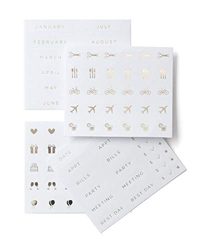 russell+hazel Smartdate Sticker Markers for Planners, White with Gold Foil, 4 Sheets, 3.5” x 3”, 27623