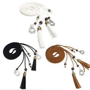 Exotic Women Waist Belt/Rope/Chain with Tassel and Beads in 8 Colors (black tan white)