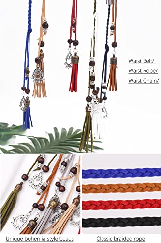 Exotic Women Waist Belt/Rope/Chain with Tassel and Beads in 8 Colors (black tan white)