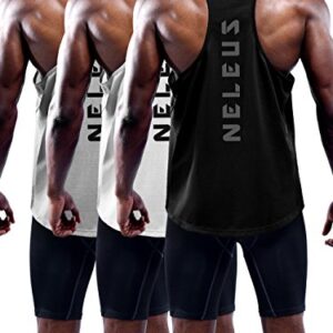 NELEUS Men's 3 Pack Dry Fit Athletic Muscle Tank Workout Gym Shirt,5031,Black,Grey,White,XL,EU 2XL