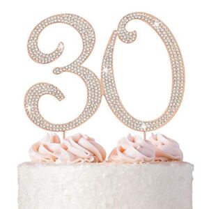 crystal creations 30 cake topper - premium rose gold metal - 30th birthday or anniversary party sparkly rhinestone decoration makes a great centerpiece - now protected in a box