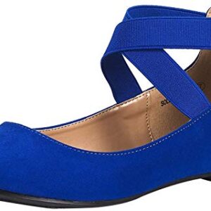 DREAM PAIRS Women's Sole_Stretchy Royblue Fashion Elastic Ankle Straps Flats Shoes Size 12 M US