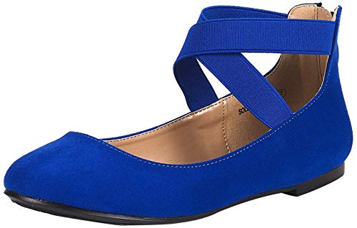 DREAM PAIRS Women's Sole_Stretchy Royblue Fashion Elastic Ankle Straps Flats Shoes Size 12 M US