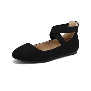 dream pairs women's sole_stretchy black fashion elastic ankle straps flats shoes size 10 m us