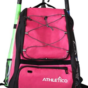 Athletico Baseball Bat Bag - Backpack, T-Ball & Softball Equipment & Gear for Youth and Adults | Holds Helmet, Glove | Shoe Compartment & Fence Hook (Magenta)