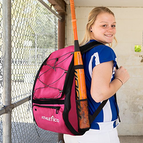 Athletico Baseball Bat Bag - Backpack, T-Ball & Softball Equipment & Gear for Youth and Adults | Holds Helmet, Glove | Shoe Compartment & Fence Hook (Magenta)