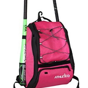 Athletico Baseball Bat Bag - Backpack, T-Ball & Softball Equipment & Gear for Youth and Adults | Holds Helmet, Glove | Shoe Compartment & Fence Hook (Magenta)