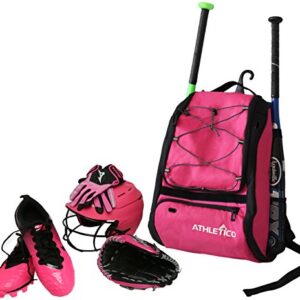 Athletico Baseball Bat Bag - Backpack, T-Ball & Softball Equipment & Gear for Youth and Adults | Holds Helmet, Glove | Shoe Compartment & Fence Hook (Magenta)