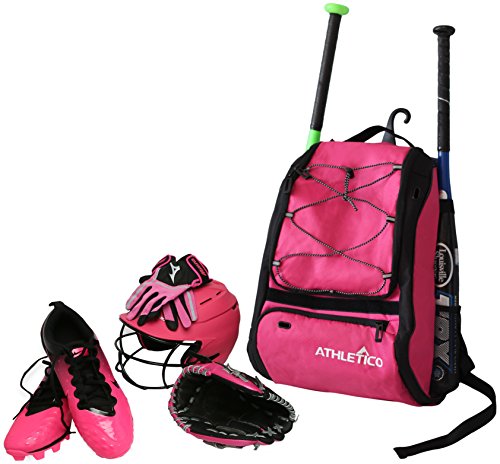 Athletico Baseball Bat Bag - Backpack, T-Ball & Softball Equipment & Gear for Youth and Adults | Holds Helmet, Glove | Shoe Compartment & Fence Hook (Magenta)